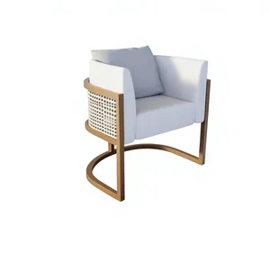 Sillón Moderno de Mimbre con Patas de Madera, Respaldo Sólido Relleno de Espuma, Sillón Individual con Cojín de Tela para Sala de Estar - Product Image 2