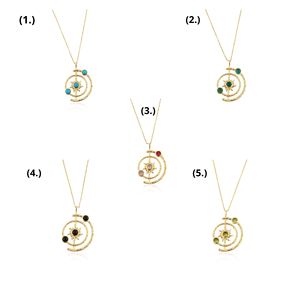 Collar de latón chapado en oro hecho a mano con peridoto y cuarzo, colgante de sol celestial con diseño de órbita del sistema solar, joyería para mujer para cóctel - Product Image 6