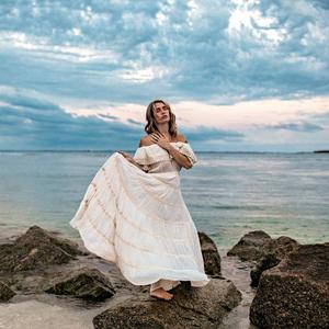 Robe longue bohème pour femme, épaules dénudées, avec dentelle, fluide, taille naturelle, lavable, écologique, pour l'été, la plage et les vacances - Product Image 2