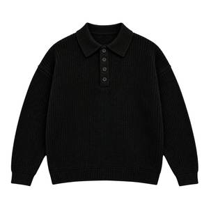 Pull en maille côtelée noire avec logo pour homme, manches longues, vêtement décontracté d'hiver, service OEM - Product Image 1