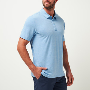 Men’s Light Blue Polo <b>Shirt</b> Premium Casual Short Sleeve <b>Collared</b> <b>T</b> <b>Shirt</b> Soft Breathable Fabric Classic Button Placket Slim Fit - Product Image 1
