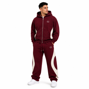 Sweat-shirts à capuche zippés pour hommes, coupe oversize, imprimé en relief, avec empiècements contrastants, en molleton de coton épais, personnalisables, vente chaude, fabricant de survêtements - Product Image 2