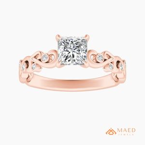 Anillo de Moissanita con Corte Princesa, Elegante y Lujoso, para Mujer, Chapado en Oro Rosa, para Compromiso, Aniversario, Boda, Regalo de Joyería - Product Image 1