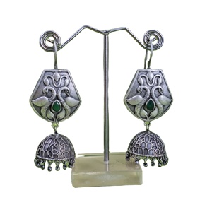 Pendientes de Plata Oxidada y Latón con Diseño Étnico, Colgantes con Engaste de Bisel en Forma de Cúpula, Joyería Artesanal para Fiesta, Regalo para Ella - Product Image 1