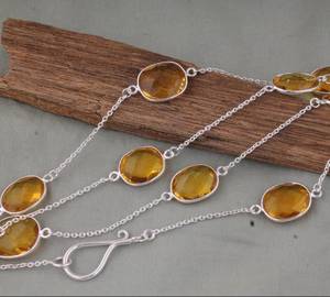 Handmade Citrine <b>Chain</b> Necklace 925 Sterling Silver Natural Yellow Crystal Pendant Jewelry Women Fashion Gift - Product Image 3