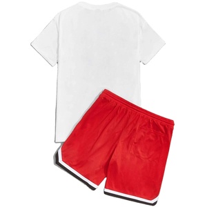 Mens High Quality 100% Cotton Twin Set Casual Summer Sports Suit Fitness Breathable <b>Track</b> <b>T</b>-shirt Shorts Including Tee - Product Image 2