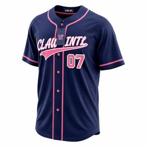 Claw Intl Navy <b>Baseball</b> Jersey Pink Trim Button Up Short Sleeve Sports Top Button up unisex <b>baseball</b> - Product Image 3