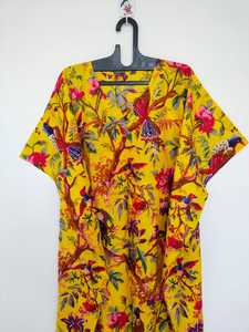 Robe kaftan en coton indien faite à la main, imprimé oiseaux, kimono léger et confortable, vêtement de plage pour femmes - Product Image 2
