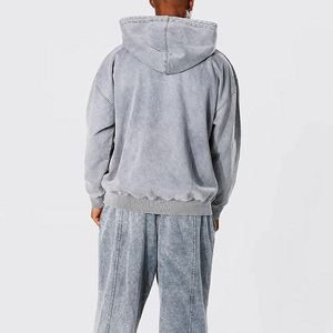 Sweat à capuche gris délavé surdimensionné pour homme, pull décontracté uni avec poche, design personnalisé OEM ODM - Product Image 2