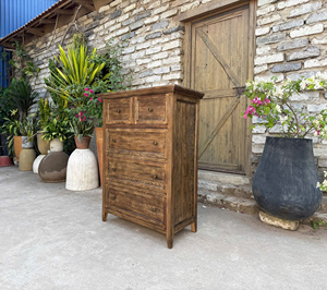 Juego de dormitorio estilo rústico francés, mesa de comedor de madera antigua, madera maciza de roble, nogal, aliso, acacia, pino y ratán de Vietnam. - Product Image 4