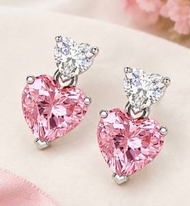 Boucles d'oreilles en forme de cœur avec zircon cubique, boucles d'oreilles en argent, boucles d'oreilles en zircon blanc - Product Image 2