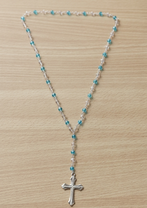Handmade <b>Blue</b> Crystal Beaded Rosary <b>Necklace</b> with Silver Tone Cross Pendant Christian Prayer <b>Necklace</b> Religious Catholic Jewelry - Product Image 3