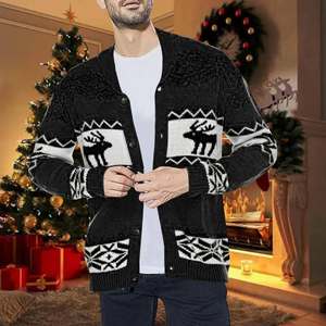 Eoin Winston Sports <b>Men's</b> Red <b>Christmas</b> <b>Cardigan</b> Wool/Nylon Thick Single Breasted Shawl Collar Gingerbread Pattern Knit Sweater - Product Image 2