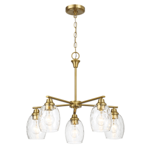 Lampadario Lineare Elegance a Cinque Luci 24"W X 8.5"H Finitura in Ottone Dorato con Pendenti in Vetro Trasparente - Product Image 2