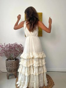 Wholesale Custom Flare Sleeve Full Ruffle White Maxi Natural Tiered Gauze <b>Boho</b> Chic Evening Beach Organic Cotton Eco-Friendly - Product Image 5