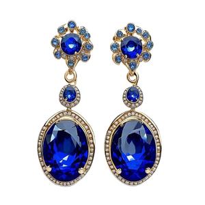 Pendientes colgantes de plata con piedra azul retro de diseñador al por mayor para mujer, diseño inspirado en princesa a la moda - Product Image 1