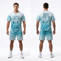 Ensemble de lacrosse athlétique personnalisé 100% polyester bleu noir, maillot et short sublimés pour compétition de club et tenue d'équipe