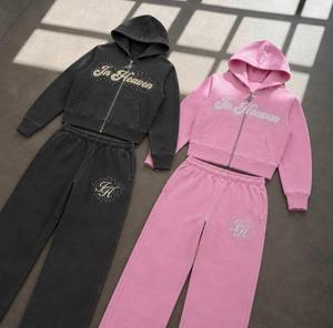 Conjunto de Sudadera con Capucha y Pantalones de Felpa de Algodón para Hombre Stink, Estampado de Llamas, Gris y Negro, Ropa Deportiva de Otoño - Product Image 3