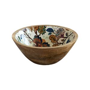 Elegante Tazón Redondo de Madera para Ensalada con Interior Esmaltado con Rayas Verdes y Servidores de Madera a Juego - Product Image 3