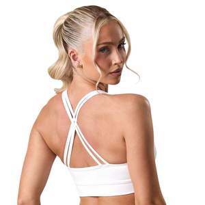 Custom Logo Women <b>White</b> Sports Bra Ruched V Neck Seamless Workout Crop Top Fitness <b>Gym</b> <b>Set</b> Activewear Wholesale - Product Image 6