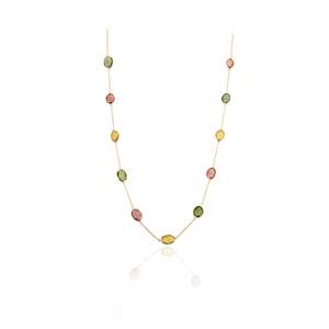 18K Gold Tourmaline Gemstone Station <b>Necklace</b>-IGI Certified Link <b>Chain</b> - Product Image 3