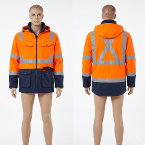 Veste de travail en tissu polyester mesh 280 GSM, panneau réfléchissant orange, impression de logo personnalisée, broderie de logo - Product Image 2