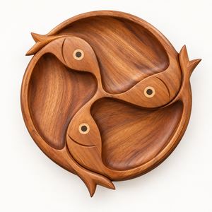 Plateau de service artisanal en bois en forme de poisson à plusieurs compartiments - Product Image 4