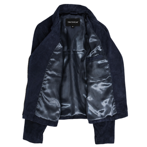 Women's Goat <b>Suede</b> Moto Biker <b>Jacket</b> – Lola Navy Blue - Product Image 4