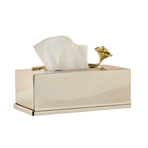 Boîte à mouchoirs rectangulaire populaire en métal finition or pour comptoir de salle de bain, décoration de table à la maison et au bureau - Product Image 2
