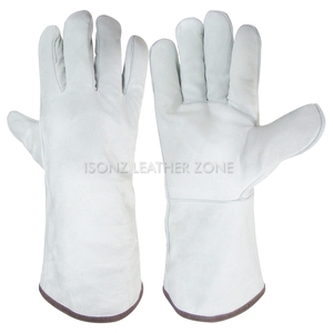 Gants de sécurité en cuir blanc avec revers jaunes, protection des mains pour le soudage TIG, paume renforcée, mitaines de soudage en cuir - Product Image 2