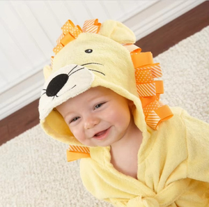 Gray Cartoon Hooded <b>Bath</b> <b>Robe</b> for Newborn Baby Terry Cloth Wearable <b>Towel</b> with Printed Belt and Ears - Product Image 4