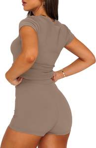 Conjunto de Dos Piezas Casual de Verano para Mujer, Estilo Lavado, Ligero, de Spandex/Poliéster, Top y Short Ajustado - Product Image 5