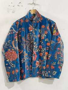 Elegant Floral <b>Velvet</b> Winter Jacket Warm Soft Cotton Lined High Neck Quilted <b>Coat</b> Statement <b>Women</b> Bohemian Outerwear - Product Image 2