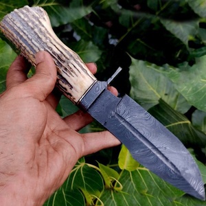 Cuchillo Bowie OEM de Supervivencia y Camping, Forjado a Mano, Grado Industrial, Acero de Damasco, Hoja Fija de Punta Caída, Estilo Vikingo, Mango de Cuerno - Product Image 2