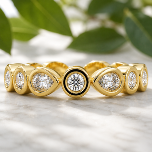 Trendy Alternating Eternity Band Stackable Wedding Ring 14K <b>Solid</b> Gold Round & Pear Cut Lab Grown Diamond For Women Fine Jewelry - Product Image 1