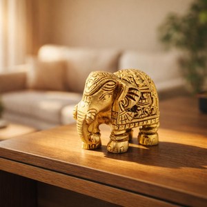 SHUBHAM Handmade Brass <b>Elephant</b> Figurine Gold Plated Mini Maharaja Animal Sculpture for Car Dashboard Home <b>Decor</b> Gift - Product Image 3