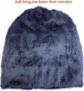 Gorros unisex de punto grueso con forro de satén, diseño a cuadros dibujado a mano, con pompón de piel sintética, para invierno y playa - Product Image 2