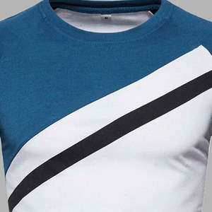 Camiseta Deportiva Ajustada para Hombre, con Bloques de Color, Patrón Geométrico, Manga Raglán, Secado Rápido, Cuello Redondo, Manga Corta - Product Image 3