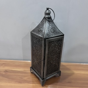 Artisan Design <b>Moroccan</b> Style Iron Candle Lantern <b>Decorative</b> Vintage Home Model L544 Table <b>Decoration</b> 5.5X5.5X15.5" - Product Image 2