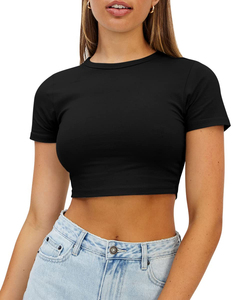 INDEX APPAREL Women's <b>Red</b> <b>Crop</b> <b>Top</b> T-Shirt Crew Neck Short Sleeve Slim Fit Solid Color Casual Spring Summer Wear - Product Image 3