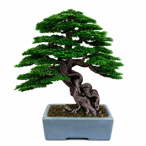 Arbre Bonsaï en métal fait main, feuilles d'érable dorées, pot rectangulaire en porcelaine, décoration intérieure - Product Image 6