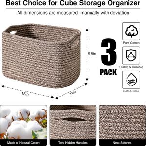 Storage Baskets for Organizing Shelves, Woven Cotton Rope <b>Bins</b> for Baby Nursery Organization, Book Toy Towel Organizer - Product Image 3
