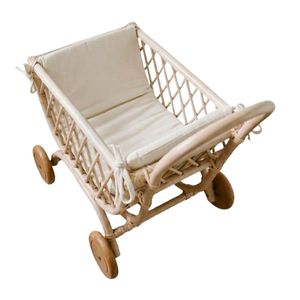 Poussette en rotin pour poupée avec coussin moelleux, poussette pour poupée en tissage diamant, poussette pour poupée bébé, prix d'usine écologique - Product Image 1