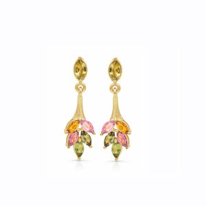 Boucles d'oreilles pendantes en argent sterling 925 avec tourmalines multicolores, plaquées or 1 micron, bijoux floraux de créateur - Product Image 3