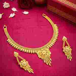 Wholesale Brass 14K 18K 24K Micron Gold Dubai Style Fashion Jewelry <b>Set</b>, Traditional Floral Design Forming Short Necklaces <b>Set</b>. - Product Image 3