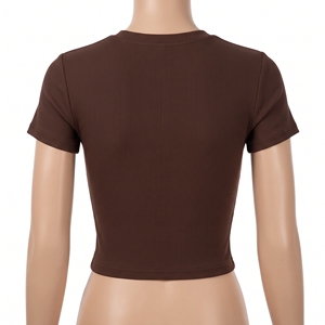 Top Corto de Verano para Mujer, Cuello Redondo, Manga Corta, 100% Algodón, Transpirable, Elástico, Corte Regular, Casual, OEM, ODM, Logotipo Personalizado, Precio Bajo - Product Image 3