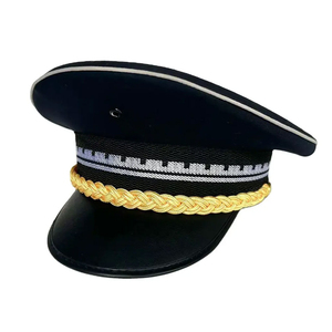 High Quality Parade Dress Cap Ivory Top Gold Rope Trim Black Brim Metal Emblem Formal Uniform Headwear - Product Image 2