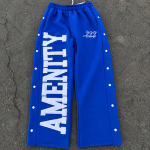 Custom Applique Letter <b>Wide</b> <b>Leg</b> Sweatpants <b>Men</b> Red Heavyweight Fleece Jogger Pants Snap Button Side Streetwear <b>Trousers</b> - Product Image 6