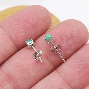 Wholesale 925 Solid <b>Sterling</b> <b>Silver</b> Round Cabochon Natural Green Chalcedony Stud <b>Earrings</b> Pendant <b>Set</b> Women's Fine Jewelry - Product Image 3