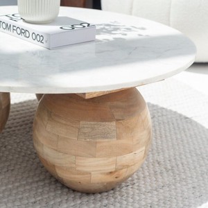 โต๊ะกาแฟหินอ่อนทรงกลม Vandana Astra Pebble ดีไซน์สามขา สำหรับการตกแต่งสไตล์โมเดิร์น - Product Image 2